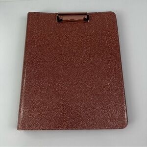 Ospelelf Rose Gold Sparkle Simulated Leather Portfolio Zip Closure 3 Ring Binder